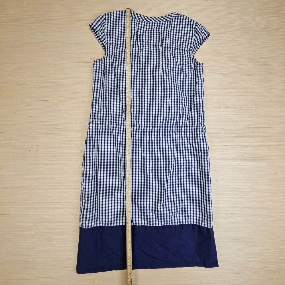 J Crew Gingham Dress Womens 6 Preppy Navy Cap Sleeve Cotton Pocket Shift 25716 - Picture 8 of 11